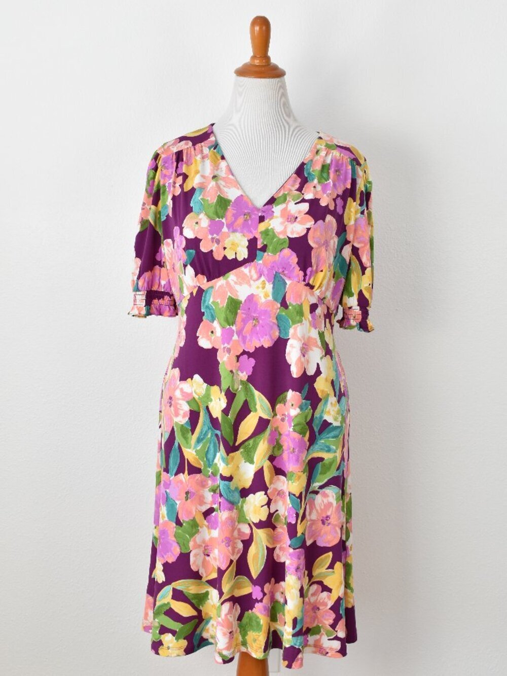 Maggy London Floral Puff Sleeve Empire Waist Dress - 16